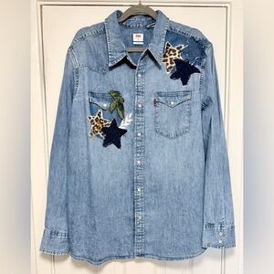 Levi's Blue Denim Shirt with Star and Leaf Accents
